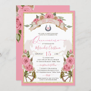 Western Charro Blush Pink Roses Horse Quinceañera Invitation