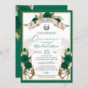 Western Charro Emerald Green Roses Quinceanera Invitation