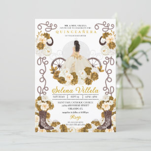 Western Charro Princess Ivory & Gold Quinceañera Invitation