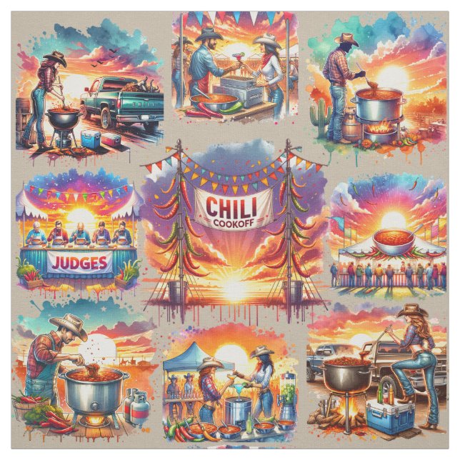 Western Chilli Cookoff Scenes 1 Fabric (Swatch)