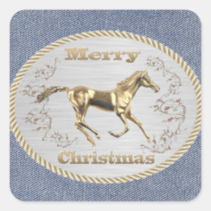 Western Christmas Belt Buckle Merry Christmas Square Sticker