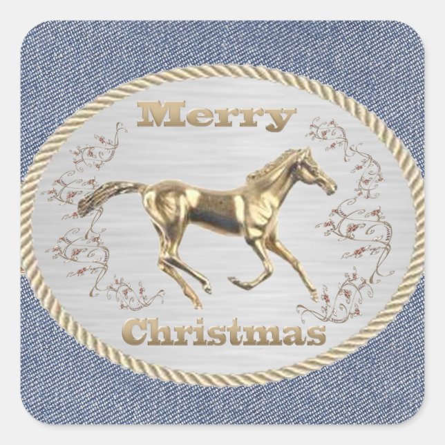 Western Christmas Belt Buckle Merry Christmas Square Sticker (Front)