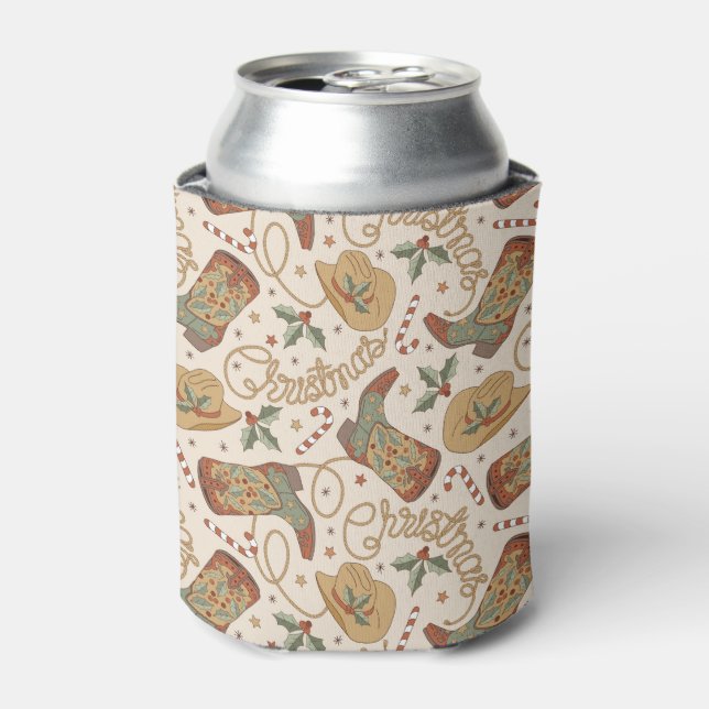 Western Christmas Boots and Hats Pattern Can Cooler (Can Front)