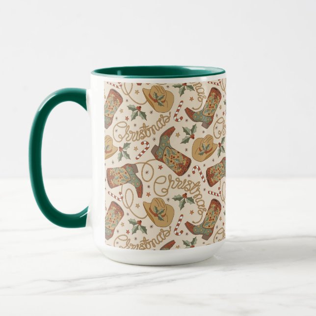 Western Christmas Boots and Hats Pattern Mug (Left)