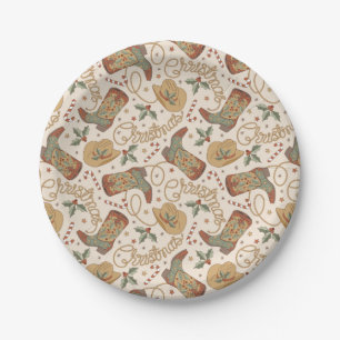 Western Christmas Boots and Hats Pattern Paper Plate