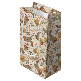 Western Christmas Boots and Hats Pattern Small Gift Bag