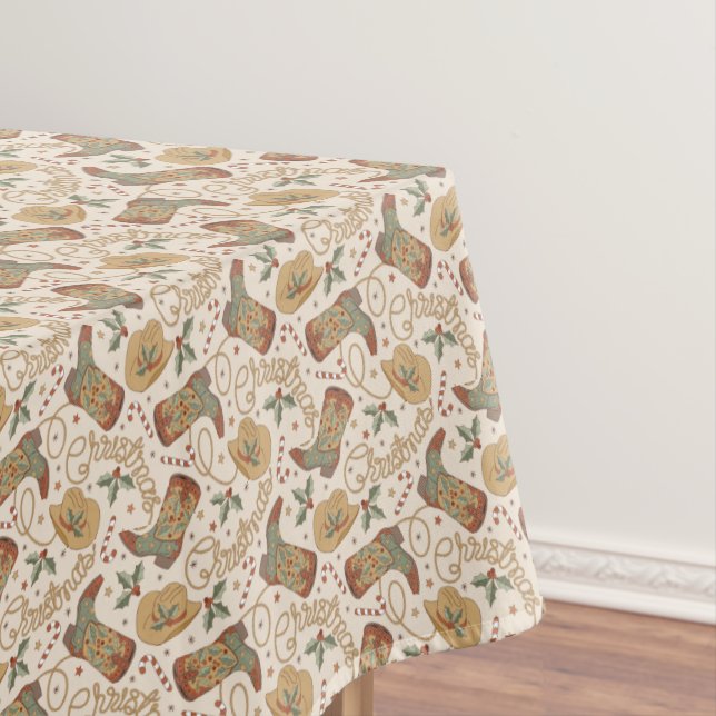 Western Christmas Boots and Hats Pattern Tablecloth (In Situ)