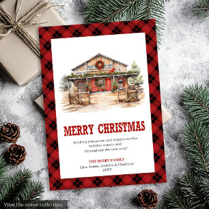 Western Christmas card ranch style tartan