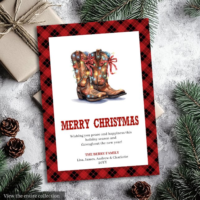 Western Christmas card red buffalo plaid tartan (Western Christmas card red buffalo plaid tartan

)