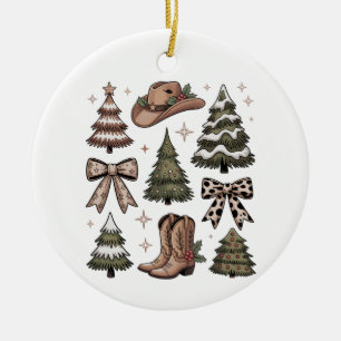 Western Christmas Coquette Bow Cowboy Cowgirl Boot Ceramic Ornament