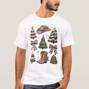 Western Christmas Coquette Bow Cowboy Cowgirl Boot T-Shirt