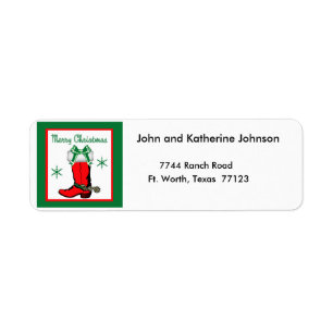 Western Christmas Cowboy Boot Merry Christmas Return Address Label