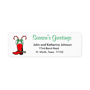 Western Christmas Cowboy Boot Season's Greetings Return Address Label