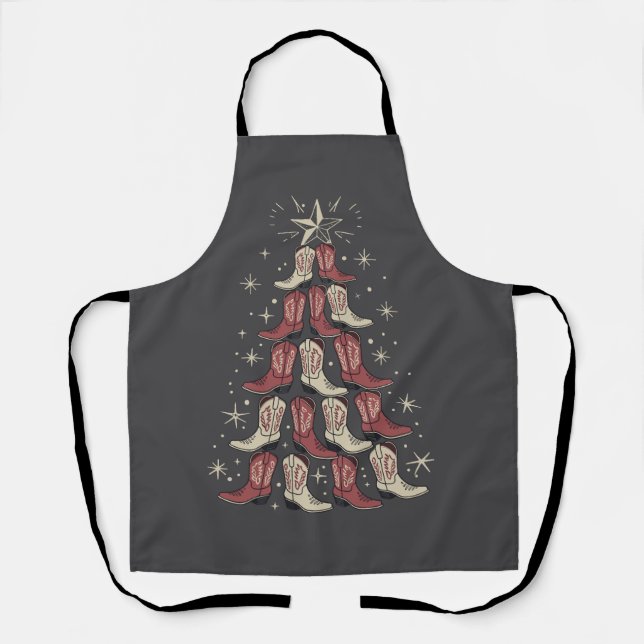 Western Christmas Cowboy Boot Tree Cowgirl Boots  Apron (Front)