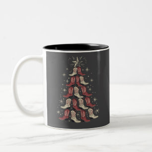 Western Christmas Cowboy Boot Tree Cowgirl Boots Two-Tone Coffee Mug