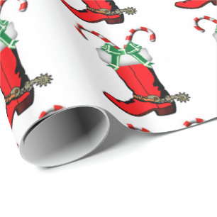Western Christmas Cowboy Boot With Candy Canes Wrapping Paper