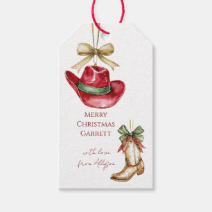 Western Christmas Cowboy Boots Hat Floral Gift Tags