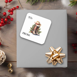 Western Christmas Cowboy Boots Hat Square Sticker