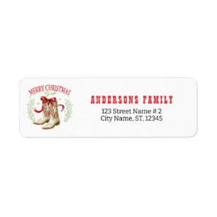 Western Christmas Cowboy Boots Return Address Label