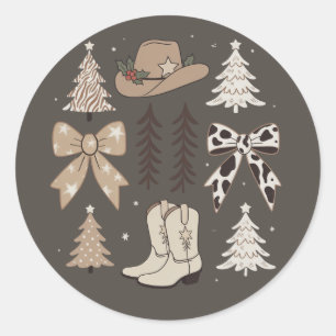 Western Christmas Cowboy Country Rodeo Aesthetic  Classic Round Sticker
