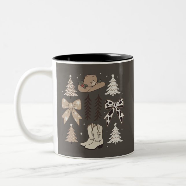 Western Christmas Cowboy Country Rodeo Aesthetic  Two-Tone Coffee Mug (Left)