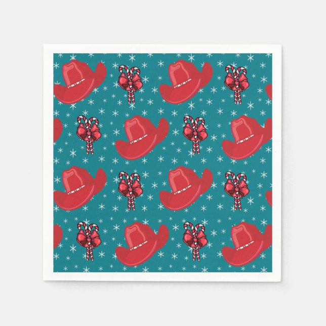 Western Christmas Cowboy Hats And Candy Canes Napkin (Front)