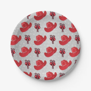 Western Christmas Cowboy Hats And candy Canes Paper Plate