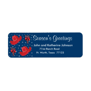 Western Christmas Cowboy Hats And Candy Canes Return Address Label