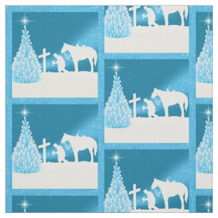Western Christmas Cowboy Praying  Fabric