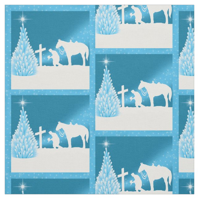 Western Christmas Cowboy Praying  Fabric (Swatch)