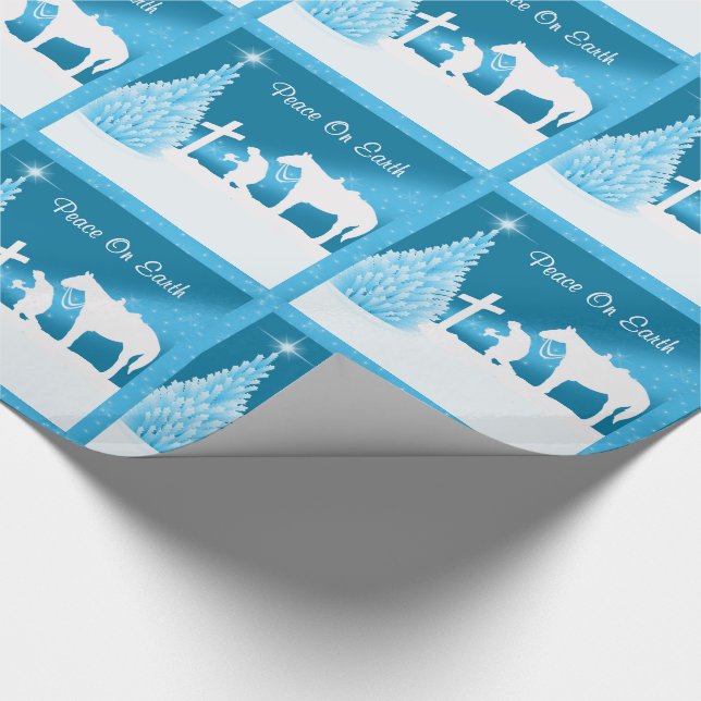 Western Christmas Cowboy Praying Peace On Earth Wrapping Paper (Corner)