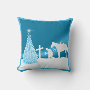 Western Christmas Cowboy Praying Winter Scene Cushion