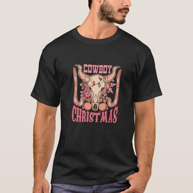 Western Christmas Cowboy Santa Cowboy Pink Christm T-Shirt (Front)