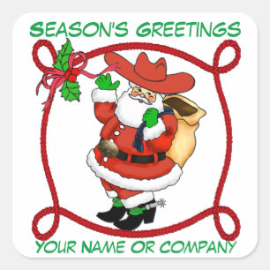 Western Christmas Cowboy Santa Customisable Square Sticker