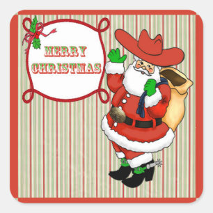 Western Christmas Cowboy Santa Stickers