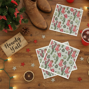 Western Christmas Cowgirl Boots Howdy Christmas Napkin