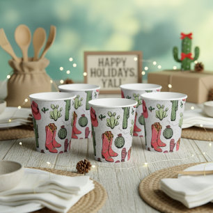 Western Christmas Cowgirl Boots Howdy Christmas Paper Cups