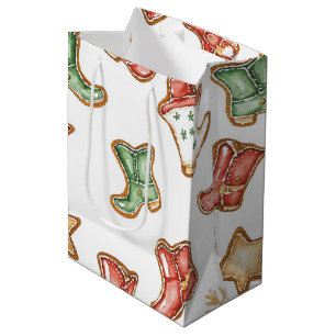 Western Christmas Cowgirl Cowboy Boots Medium Gift Bag