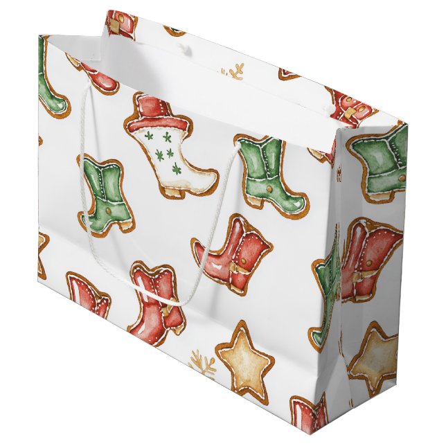 Western Christmas Cowgirl Cowboy Christmas Large Gift Bag (Front Angled)