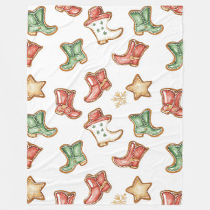Western Christmas Cowgirl Cowboy  Fleece Blanket