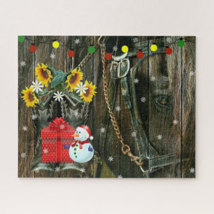 Western Christmas Frosty the Snowman And Horse Jigsaw Puzzle