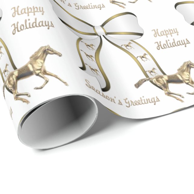 Western Christmas Gold Horse and Bow Wrapping Paper (Roll Corner)