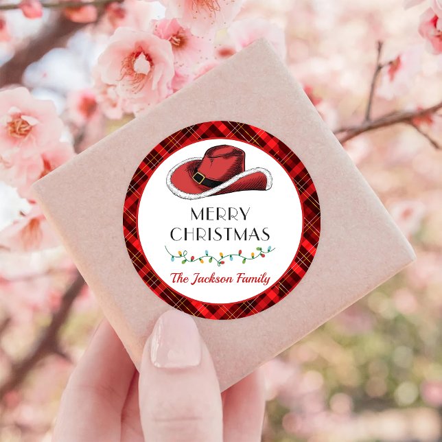 Western Christmas Hat Thank You  Class Classic Round Sticker (Creator Uploaded)