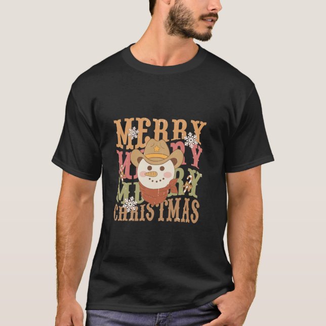 Western Christmas Howdy Cowboy Santa Merry Merry C T-Shirt (Front)