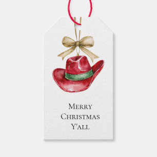 Western Christmas Red Cowboy Cowgirl Hat Gift Tags