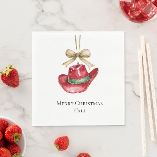 Western Christmas Red Cowboy Cowgirl Hat Napkin (Insitu)