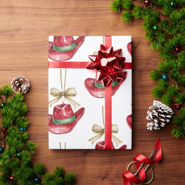 Western Christmas Red Cowboy Cowgirl Hats Wrapping Paper (Holiday Gift)