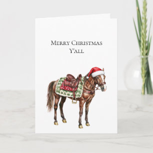 Western Christmas Red Cowboy Cowgirl Horse Card