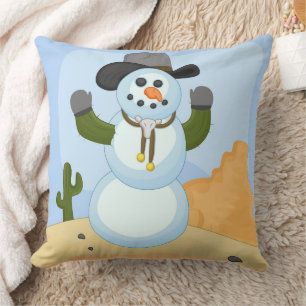 Western Christmas Snowman with Hat Cushion