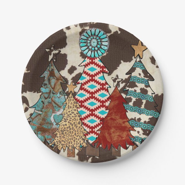 Western Christmas Tree Party Paper Plates (Front)